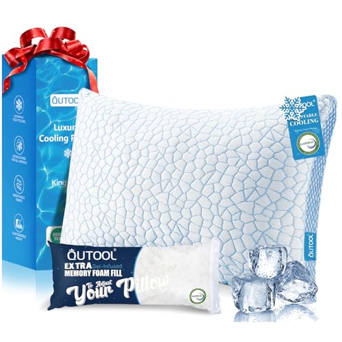 QUTOOL Enhanced Cooling Pillows for Sleeping, CertiPUR-US Shredded Memory Foam Pillows King Size Set of 1 for Hot Sleeper, Adjustable Bed Pillow for Side, Back, Stomach Sleepers Support Yet Soft, Blue - color: Blue-ice Plus, size: King(Pack of 1)