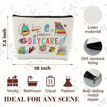 Daycare Teacher Makeup Bag for Purse, Kindergarten Teacher Gifts Cosmetic Bag Travel Toiletry Bag for Women, Preschool Teachers Appreciation Gifts Zipper Makeup Pouch - color: Teacher