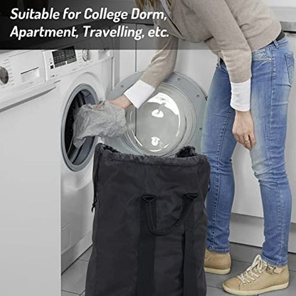 Seiritex Laundry Backpack Bag, Dirty Clothes Travel Laundry Bag with Shoulder Straps for College Dorm Room (Black) - color: Black