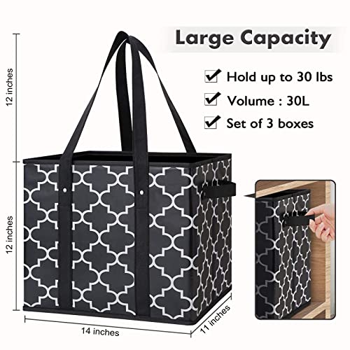 WISELIFE Reusable Grocery Bags 4-Pack Foldable Washable Large Storage Bins Basket Water Resistant Shopping Tote Bag Black - color: Black, size: 4 Pack