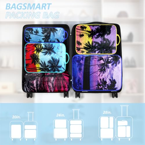 Maple Tree Compression Packing Cube (7 Piece) - Lightweight Compression Organizers Travel Essential Bag for Clothes Shoes Cosmetics Toiletry - color: Pink
