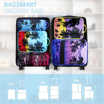 Maple Tree Compression Packing Cube (7 Piece) - Lightweight Compression Organizers Travel Essential Bag for Clothes Shoes Cosmetics Toiletry - color: Pink