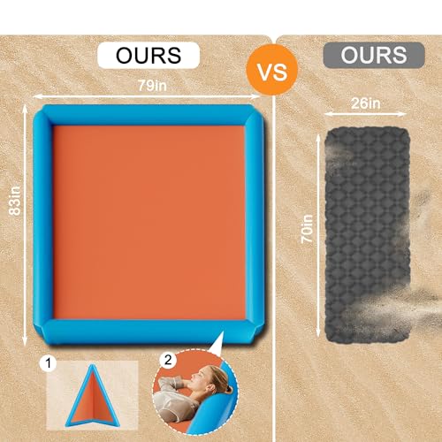 2-in-1 Sand Free Beach Blanket & Tent - 79"x83" Waterproof Picnic Blanket with Inflatable Pillows, No Pump Quick Inflation, Fits 6-10 Seated/4-6 Reclined for Family Camping Travel Backyard