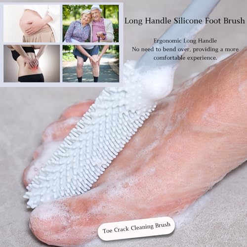 Toe Cleaning Brush with 15.7" Long Handle,Shower Foot Scrubber,No Bending, Ideal for Seniors, Expecting Mothers, Men & Women | Foot Scrubber & Anti-Itch Exfoliating Brush (2 Pack) (Pink) - color: Pink