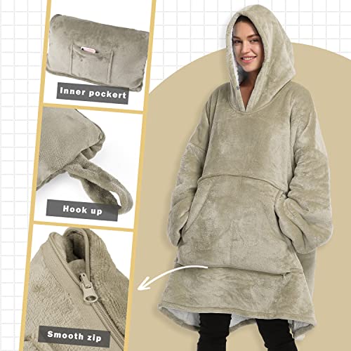 Catalonia Oversized Blanket Hoodie Sweatshirt, Wearable Sherpa Blanket Pullover, Gift for Her - color: Latte