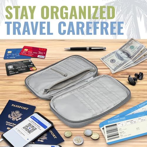 BOACAY Travel Document Organizer with RFID, Family Passport Holder, Wallet for Women & Men, Portable & Waterproof Case for Cards, Boarding Pass, Money - color: Quartz Gray