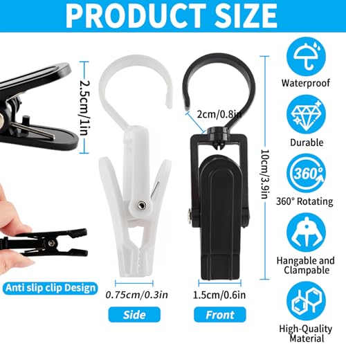 VinBee 20 PCS Laundry Hooks with Clips Super Strong Plastic Home Travel Swivel Hanging Hanger Closet Organizer Clamps Socks Boot Bras Towels for Bathroom Wardrobe Kitchen - 4.3 Inches (Black+White) - color: Black + White