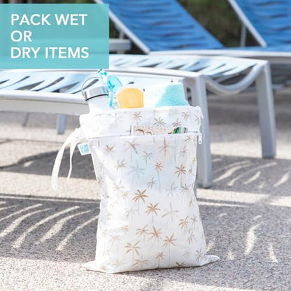 Bumkins - Waterproof Wet Bag, Wet/Dry Clutch & Clear Travel Bags - For Beach, Baby, Travel, Cloth Diapers, Pump Parts, Pool, Gym, Toiletries - Reusable & Easy to Clean - Palm Trees - 5 Pack - color: A2 Palm Trees 5pc