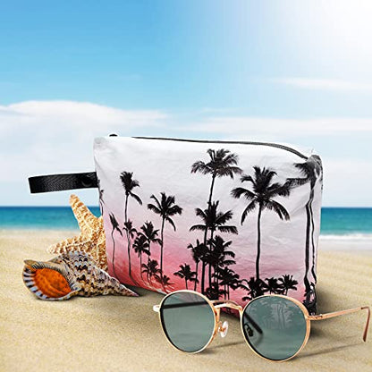 Rolling Nomad Tyvek Zippered Pouch, Wet Swimsuit Bags, Wet & Dry Reversable Pouch, Travel, Toiletry, Pool, Beach Essentials, Waterproof, Summer Must Haves, 11.5x8.5x2 Inch, (Medium) - color: Palm Beach & Black Print, size: 8.5x1.75x6.5 Inch