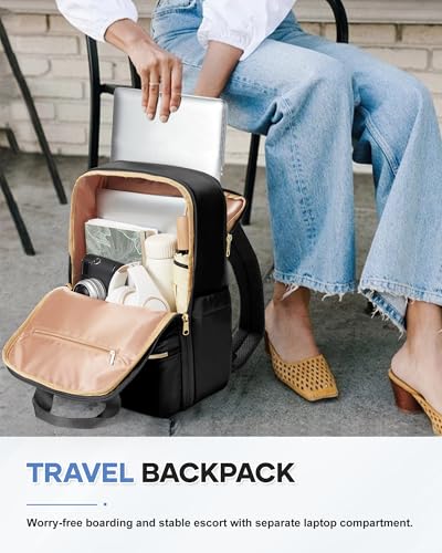 wepadre Small Travel Backpack Carry on Flight Approved Personal Item Travel Bag Carry on Backpack for Women Work Laptop Backpack for Traveling Carry on Luggage Mochila De Viaje - color: Black & Gold
