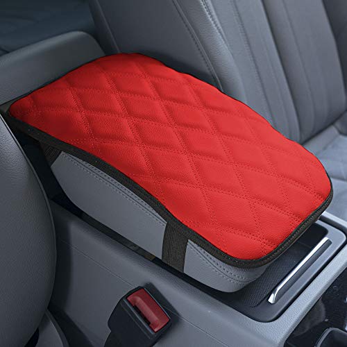 FH Group Faux Leather Diamond Pattern Center Console Armrest Cushion, Luxury Seat Box Cover Protector fits Most Cars, SUVs, and Trucks Red - color: Red, style: Console Cover (Diamond)