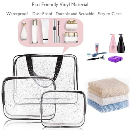 APREUTY Clear Makeup Bags, TSA Approved 6 Pcs Cosmetic Makeup Bags Set Clear PVC with Zipper Handle Portable Travel Luggage Pouch Airport Airline Vacation Organization (Black) - color: Black-6PCS (Large+Medium+Small)