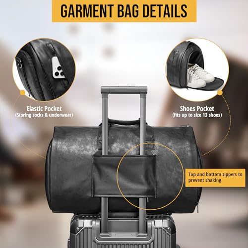 Convertible Garment Bag, Carry on Garment Duffel Bag with Shoulder Strap, Men's Women's Travel Clothing Bag with Shoe Compartment, 2-in-1 Hanging Suitcase Suit Business Travel Bag (Black) - color: Black