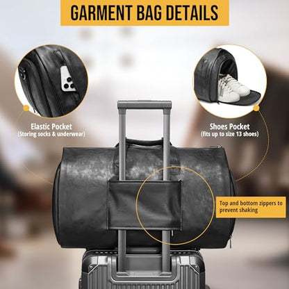 Convertible Garment Bag, Carry on Garment Duffel Bag with Shoulder Strap, Men's Women's Travel Clothing Bag with Shoe Compartment, 2-in-1 Hanging Suitcase Suit Business Travel Bag (Black) - color: Black