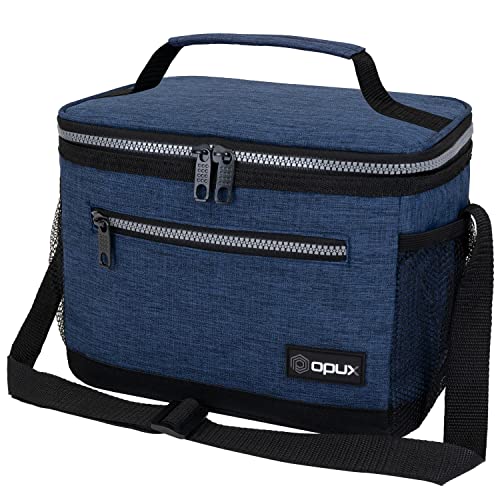 opux Insulated Lunch Box Men Women, Lunch Bag for Work School, Leakproof Soft Cooler Tote Adult, Large Lunch Pail Kids Boys Girls, Picnic Beach Food Bag with Shoulder Strap, Heather Navy - color: Heather Navy, size: Medium