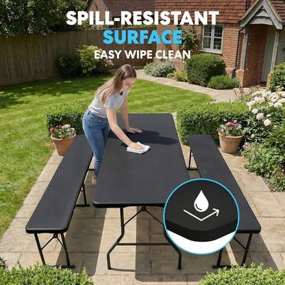 Simpli-Magic 6 Foot Folding Picnic Table Set with 2 Benches Portable Indoor Outdoor Camping Table for Working Meeting Party Picnic Weddings with Handle and Safety Locks Black - size: 6 feet Table Set
