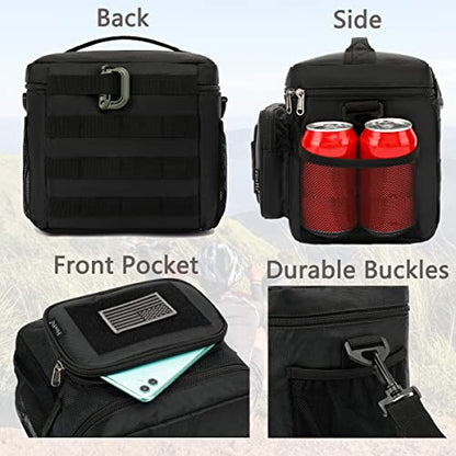 FlowFly Tactical Lunch Bag Large Insulated Lunch Box Cooler Tote for Men, Women with MOLLE/PALS Webbing (Black, Large) - color: Black, size: Large