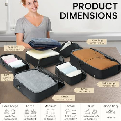 BAGAIL 4 Set/6 Set/8 Set Compression Packing Cubes Travel Accessories Expandable Packing Organizers (Half Mesh, 6-Black) - color: 6-Black, style: Half Mesh