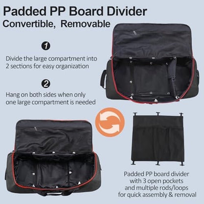 Bagenerous 110L/140L Expandable Soft-Sided Foldable Duffle Bag with 2 Rubber Wheels,Packable 32” Rolling Carry-On with Multi-Pockets & Compartments,Black Red - color: Black Red