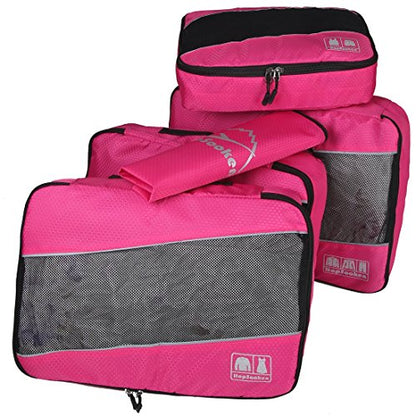5 Set Packing Cubes for Travel Large Suitcase Luggage Organizer Bags Travel Accessories Vacation 4 Cubes 1 Laundry Pouch Bag - color: Rose