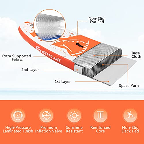 Goplus Inflatable Stand up Paddle Board, 10'/10.5'/11' SUP 6" Thick with Premium Accessories, Adjustable Aluminum Paddle, Leash, Carry Bag, Hand Pump, Removable Fin, ISUP for Adults - size: 11 FT, style: Orange+White