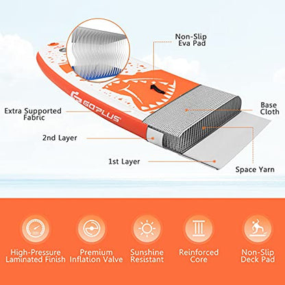 Goplus Inflatable Stand up Paddle Board, 10'/10.5'/11' SUP 6" Thick with Premium Accessories, Adjustable Aluminum Paddle, Leash, Carry Bag, Hand Pump, Removable Fin, ISUP for Adults - size: 11 FT, style: Orange+White