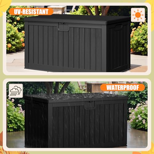 Devoko 240 Gallon Double-Wall Deck Box with Divider, Side Handles, Resin Outdoor Large Storage Box Waterproof and Lockable for Patio Furniture, Garden, Pool (Black) - color: Black, size: 240 Gallon 1 Pack