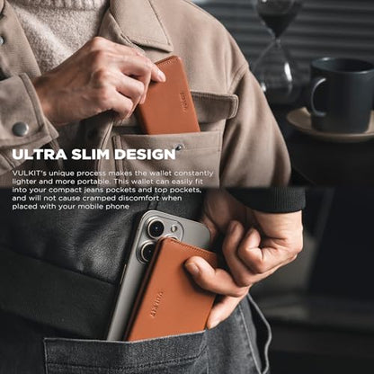 VULKIT Slim Minimalist Card Holder RFID Blocking Leather Credit Card Holder Front Pocket Wallet Magnetic Closure - color: Brown