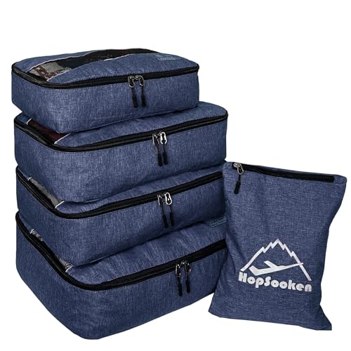 5 Set Packing Cubes for Travel Large Suitcase Luggage Organizer Bags Travel Accessories Vacation 4 Cubes 1 Laundry Pouch Bag - color: Snow Darkblue