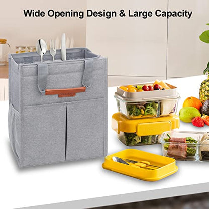 Lacdo Lunch Bag for Women Men Insulated Lunch Tote Bags Waterproof Reusable Lunch Box Soft Cooler with Pockets for Work Travel Picnic, Gray - color: Gray