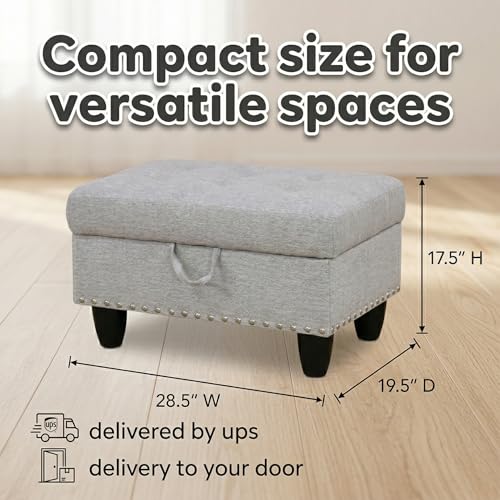 28.5 Inch Storage Ottoman Bench, Upholstered Ottoman with Hidden Storagefor Bedroom Living Room, End of Bed Foot Rest Stool, Light Gray - color: Light Gray