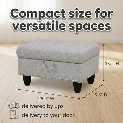 28.5 Inch Storage Ottoman Bench, Upholstered Ottoman with Hidden Storagefor Bedroom Living Room, End of Bed Foot Rest Stool, Light Gray - color: Light Gray