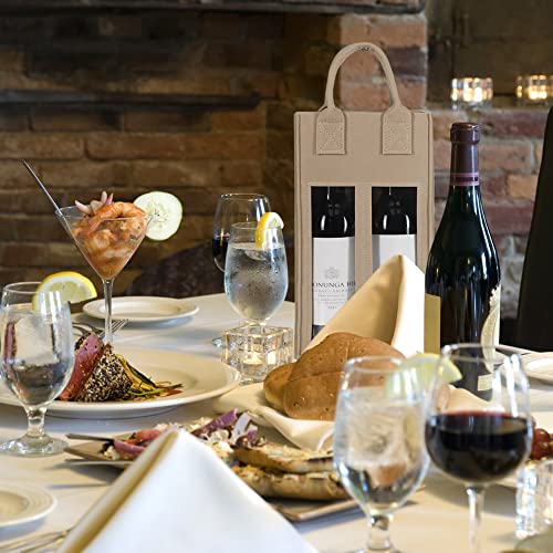 Shintop Double Wine Bag with Window, Felt Bottle Gift Bag with Handle Reusable Wine Tote Carrier for Party Favors Travel, Camping(1pc, beige) - color: Beige