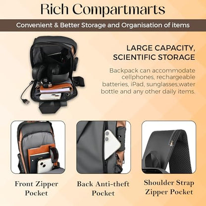 Unisex Anti-Theft Sling Bag with USB Port, Water-Resistant Crossbody Chest Backpack for Travel & Work - color: Grey & Golden