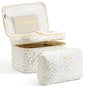 HBselect 2Pcs Travel Makeup Bag, Large Cotton Quilted Makeup Bag Cosmetic Bag Cute Make up Bag Toiletry Bags for Women Girls - color: 2PCS-YELLOWFLOWER