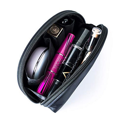 Hekyip Half Moon Cosmetic Bag, Travel Makeup Pouch, Portable Waterproof Cosmetic Pouch for Girls Women, Small (ALL BLACK) - color: ALL BLACK