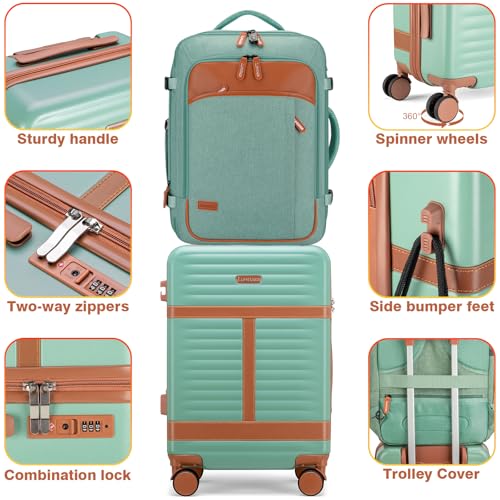 Lumesner 5 Piece Luggage Sets with Travel Backpack, 20" Carry On Hardside Spinner Suitcases, TSA Lock, Durable PC (Green, 5 piece set (20inch)) - color: Green(20inch-5piece Set)