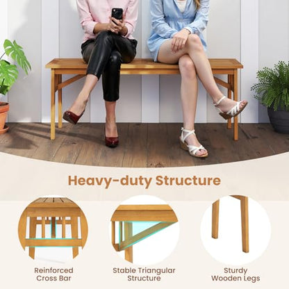 Tangkula 3 Pieces Patio Dining Set, Acacia Wood Space Saving Outdoor Rectangular Picnic Table with 1.97” Umbrella Hole and 2 Benches, for Yard, Garden and Poolside - size: 3 pieces
