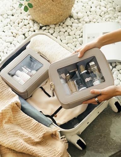 Popvibe Clear Makeup Bag Travel Cosmetic Case Transparent Toiletry Bag with Zipper, Portable Make Up Organizer Traveling Compact Car Bag for Essentials - color: Stone, style: Medium Moda
