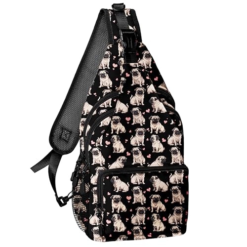 Cute Pug Dog Crossbody Sling Bag Men Women, Casual Shoulder Backpack, Chest Daypack Satchel for Hiking Travel - color: Color 3