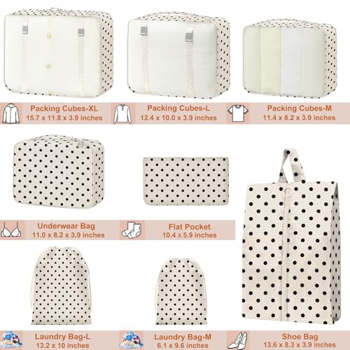 Packing Cubes for Travel - 8 Set Luggage Organizer Bags for Family, Mesh Breathable Packing Cubes for Suitcases Durable Travel Essentials Bags Set - color: Black Spots