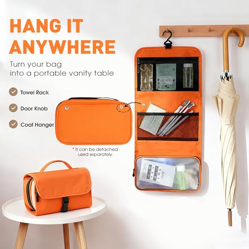 Toncoke Travel Toiletry Bag Set, Hanging Toiletry Bag Premium Faux Leather, Toiletry Bag for Women & Men, Travel Essentials Makeup Bag Water-resistant, Faux Leather Orange - color: Faux Leather Orange