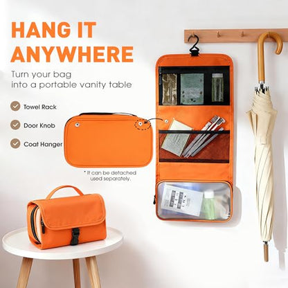 Toncoke Travel Toiletry Bag Set, Hanging Toiletry Bag Premium Faux Leather, Toiletry Bag for Women & Men, Travel Essentials Makeup Bag Water-resistant, Faux Leather Orange - color: Faux Leather Orange
