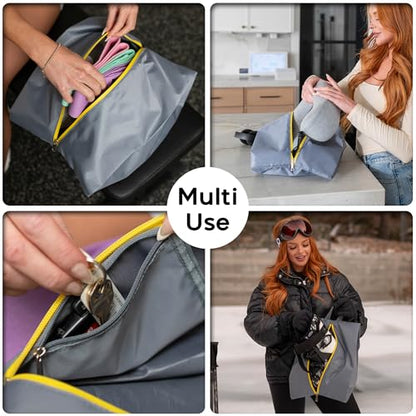 2 Pack Water Resistant Travel Shoe Bags with 2 Inner Pockets - Shoe Carrier Storage Cube Pouch with Zipper & Handle - Portable Shoe Bag for Gym, Traveling, Dance, Cross Country- Black & Grey - style: Black & Grey - 2 Pack