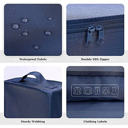 Mossio 6 Set Packing Cubes with Shoe Bag - Lightweight Travel Luggage Suitcase Organizers - color: Navy Blue