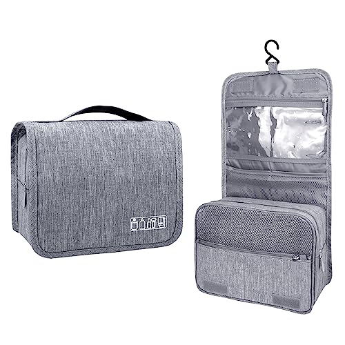 Lcsmaokin Large Capacity Toiletry Bag Travel Bag with Hanging Hook for Men and Women Waterproof Travel Cosmetic Bag Bathroom Storage Bag for Brushes Set,Full-Sized Shampoo,Toiletries,Accessories-Grey - color: A-Grey