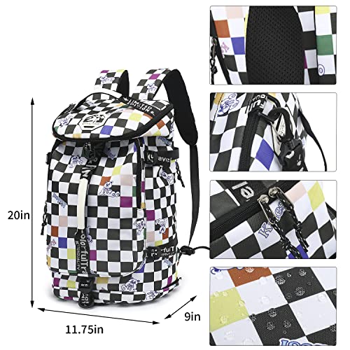 Kalesi Gym Duffle Bag Backpack 4-Way Waterproof with Shoes Compartment for travel Sport Hiking laptop (Checkerboard) - color: Checkerboard