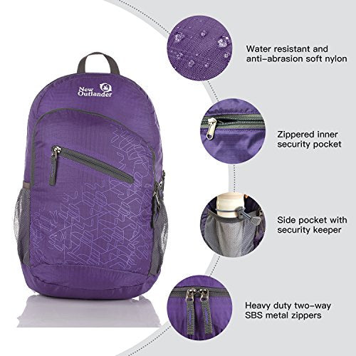 Outlander Packable Handy Lightweight Travel Hiking Backpack Daypack, Purple-L - color: Purple, size: 33L