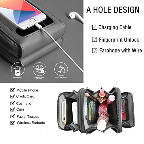 Crossbody Cellphone Purse Women Touch Screen Bag RFID Blocking Wallet Handbag Shoulder Strap - color: Grey-medium, size: Small