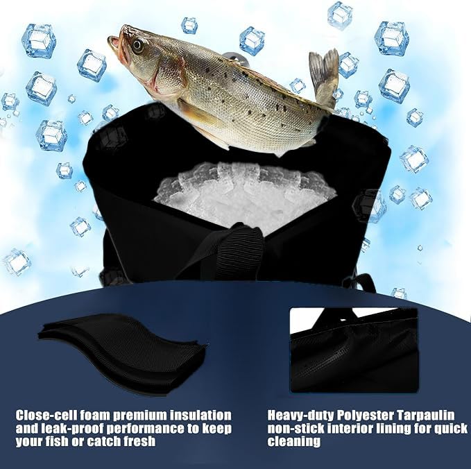 MORXPLOR Insulated Fish Cooler Bag for Fishing 41x17 47x17In 50x20In 60x24 72x30 80X40 Inches,Large Insulated Fish Kill Bag,Fishing Catch Bag Cooler with Water-resistant Zipper - color: 41inch Black